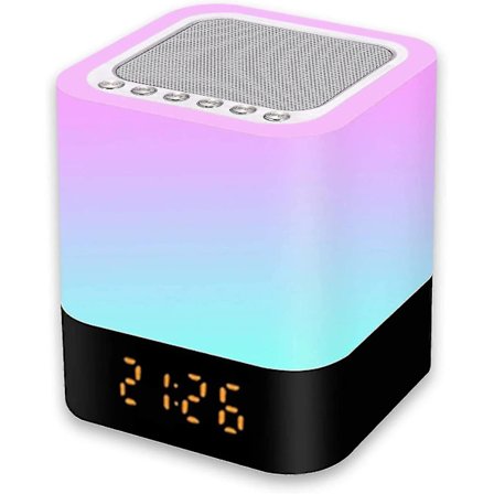 Nattlampa med Bluetooth-högtalare, 5 i 1 touch-lampa med färgbyte, RGB dimbar digital väckarklocka
