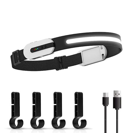 LED-pannlampa, uppladdningsbar pannlampa med 230 graders strålkastare med rörelsesensor, ljusstark 5 lägen, lätt, svettsäker huvudficklampa för 