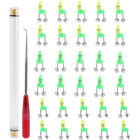 Fiskeklokker Clips, 30 stk. LED Natlys Fiskestang Alarm med 1 stk. Fiskeklokke Krogfjerner Sæt, Dobbelte Klokker Fiskestang Agnfiskeindikator(gl