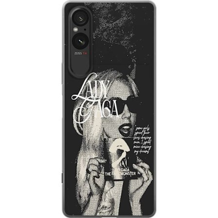 Kompatibelt Mobildeksel til Sony Xperia 5 V Lady Gaga svart-hvit retroplakat med solbriller og popkonst-estetikk