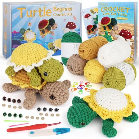 Nybegynner hekle sett - Solsikke skilpadde - Nybegynner hekle sett for voksne - Komplett sett med instru