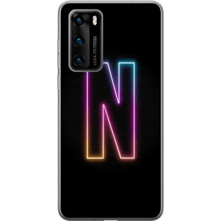 Kompatibel Mobilcover til Huawei Huawei P40 Minimalistisk neonbogstav N i farveskiftende lys mod sort baggrund
