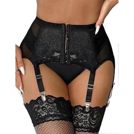 Damstrumpeband Stora Storlekar Spetsstrumpeband och 6 Metallklämmor Justerbara Underkläder Strumpeband Hängslen Underkläder Midjestrumpeband Set
