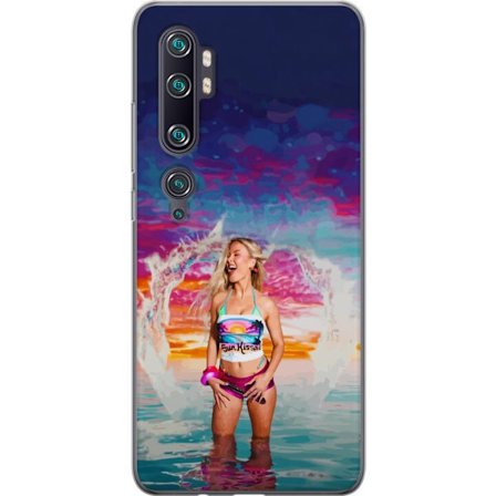 Kompatibel Mobilcover til Xiaomi Mi Note 10 Pro Blond kvinde i farverigt strandtøj, der leger i havet ved solnedgang