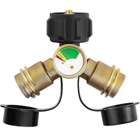 Propan Tank Y Splitter Adapter 2-vejs LP Gas Tee-tilslutning med Måler