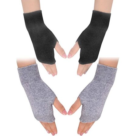 Kæshmir Fingerløse Handsker, Håndledsvarmere Tommelhul Varme Halvfingerløse Handsker Vintervarme Fingerløse Vanter Sort og Grå Til Mænd Kvinder Dame