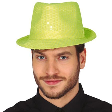 Gangsterhatt med Paljetter Neongul