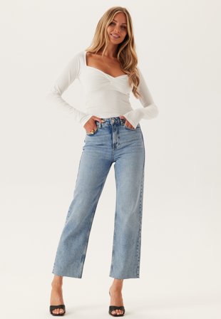 Bubbleroom - High Straight Ankle Jeans - Medium blue - Kläder