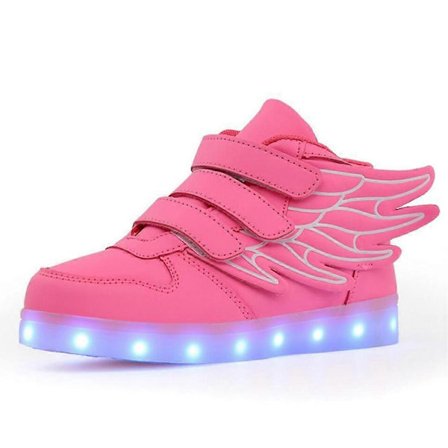 LED Lysende Hi-top Sko med Vinge USB Genopladelige Blinkende Sneakers til Småbørn Børn Drenge Piger - Pink