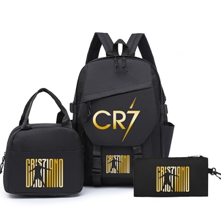 Stor CR7 Studenterrygsæk med madkasse og penalhus (3-delt sæt M006)