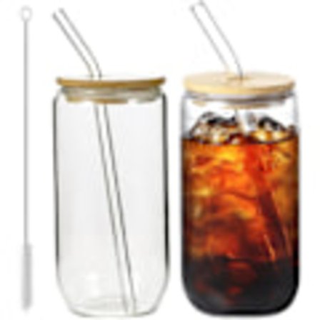 QU*2 stycken bubbelte-muggar 500 ml, glas med lock och sugrör, dricksglas med sugrör och lock, bubbelglas, iskaffeglas, longdrinkglas set