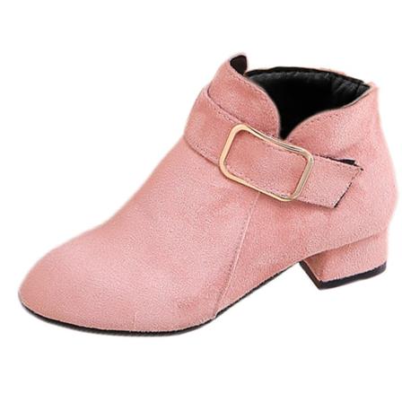 Blixtlås På Sidan För Flickor Mid Top Skor Chunky Heel Faux Mocka Skor