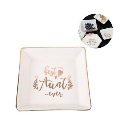 Dekorativ tallrik för keramiska prydnadssaker, presenter till mamma, fyrkantigt ringfat med guldkant till mammas födelsedag mors dag