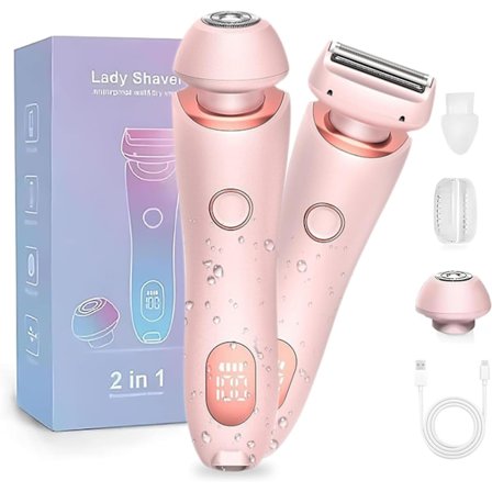 Vanntett 2-i-1 elektrisk barberhøvel for kvinner: Smertefri hårfjerningsbarbermaskin med doble hoder, våt og tørr bruk for ansikt, lepper, armer, ben