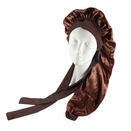 Lang satinhætte til kvinder, lavet af silke, velegnet til søvn.