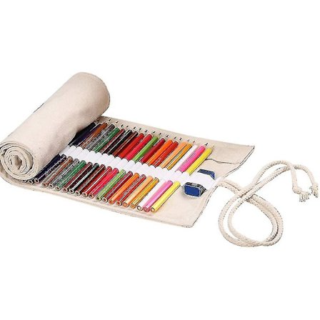 Kreativ Canvas Rulleblyanttaske Stor Kapacitet Pen Blyantpung Holder Farveblyanter Wrap Papirvarer Taske Blyant Organizer Til Student Kunstner Trav