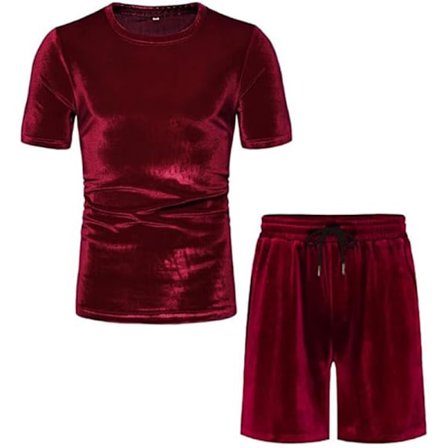 Män 2-delad 80-tal 90-tal Sammets Tracksuit Outfits Casual Kortärmad Sammetsskjorta Set