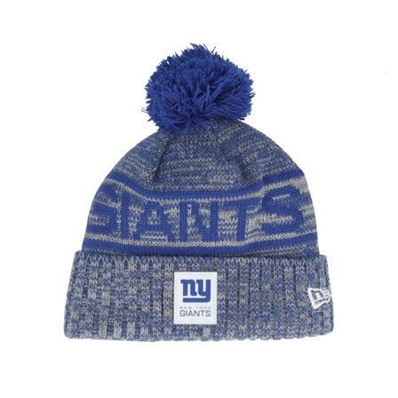 New Era - NFL Blauw pom Beanie - New York Giants NFL 25 Sideline Cold Weather Sport Knit Royal Blue/Grey Pom @ Hatstore