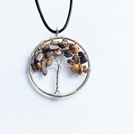 Rött Vattenmelon Krossad Sten Livets Träd Hänge Halsband med M