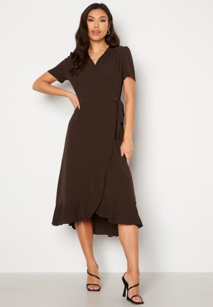 John Zack Short Sleeve Wrap Dress Chocolate Klær