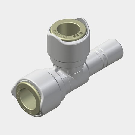 T-koppling Whale Stem Tee, plast, Whale Quick Connect 15 mm (WS15) (invändig) till 15 mm (WS15) (invändig) till 15 mm (WS15) (utvändig), vit, 2-pack