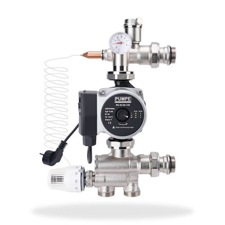 Kiinteä arvo säädinsarja lattialämmitykselle, jossa kiertovesipumppu, termostaattiventtiili (20-60°C) max 110°C/16 bar