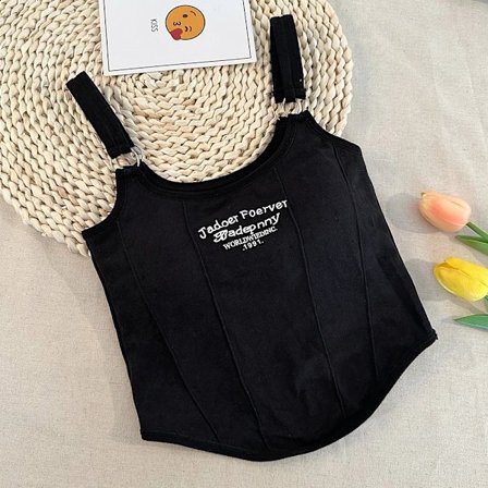 Bokstavstryck Crop Tops Dam Sommar Toppar SVART