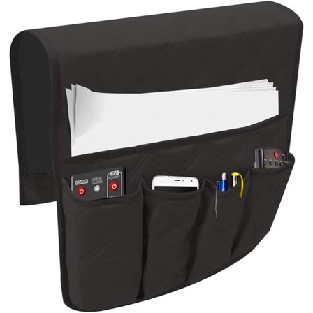 Opbevaringspose til armlæn, skridsikker sofaarmlænsorganisator 90*33 cm 5 lommer sofaorganisator til fjernbetjening til TV, magasiner, bøger, 