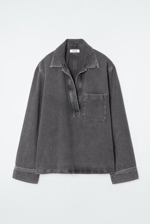 COS Women's Open Collar Denim Shirt in Black