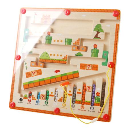 Magneettinen väri- ja numerolabyrintti, Montessori-lelu yli 3-vuotiaille, puinen