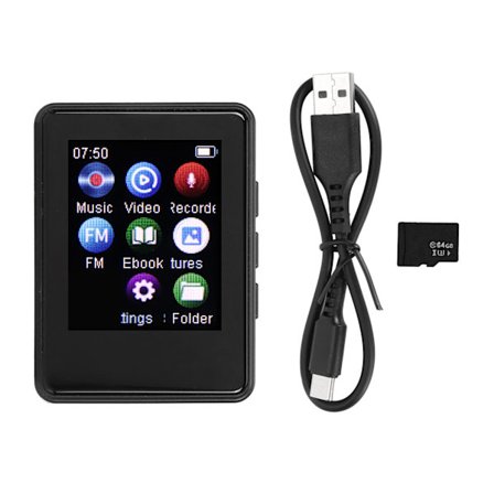 Bluetooth 5.0 MP3-spelare 1,77 tums pekskärm HiFi Stereo Ljud FM-radio MP4 Musikspelare med 64GB minneskort