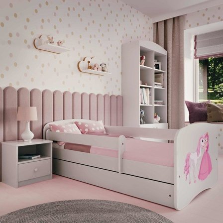 Kocot Kids Barnsäng - Babydreams Vit - Princess And Horse Med Låda 180x80 Cm - Litenleker