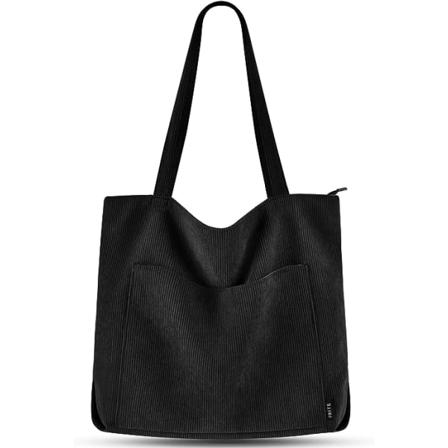 Cordfløjls Tote Taske til Kvinder Stor Skuldertaske med Lynlås og Lommer til College Skole Arbejde Rejser Shopping