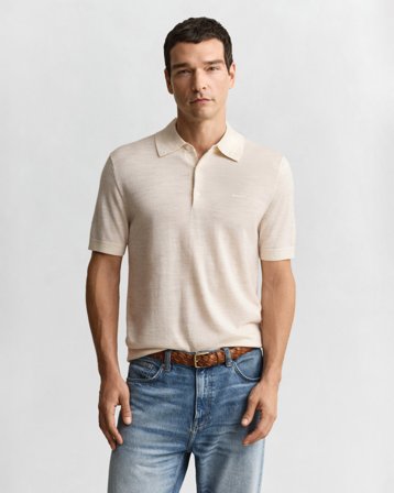 GANT Herren Kurzärmeliger Polopullover aus extrafeiner Merinowolle (S) Beige