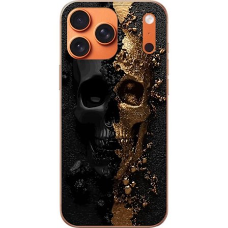 Kompatibel Mobilcover til Apple iPhone 17 Pro Max Opdelt hovedskal i sort og guld med knust tekstur og dramatisk kontrast