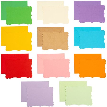 ING 50 stk. kuverter, Minikort og kuverter, Små farvede blanke kort, Selvklæbende kuverter, Kuverter til små visitkort (10 x 7 cm)