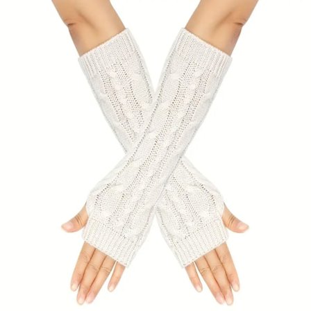 Armvärmare stickade, fingerlösa & långa - Vit [30cm] - Handledsvärmare