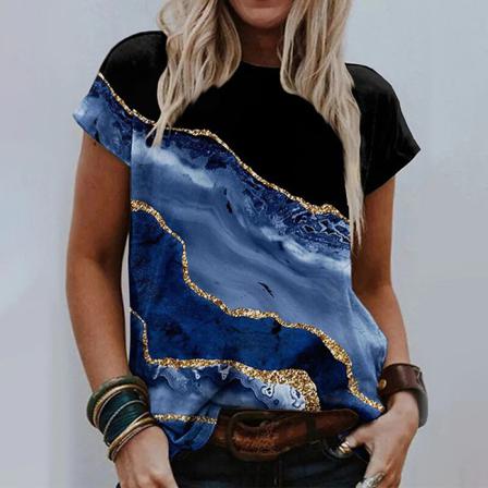 Dam T-shirt Med Rund Hals Patchwork Tunika Blus
