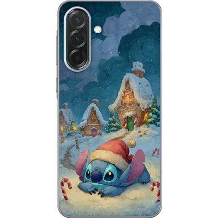 Kompatibel Mobilcover til Samsung Galaxy A36 Stitch i en nissehue i en sneklædt landsby med peberkagehus, drømmende vinterstil perfekt til hyggelige j