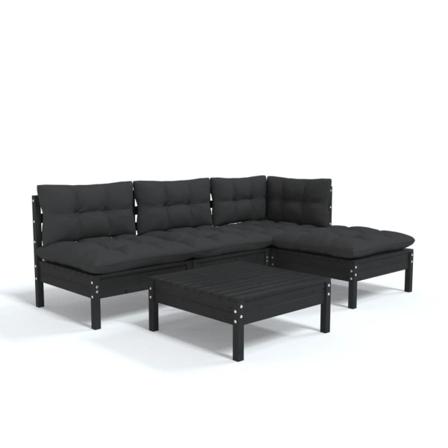 Vidaxl Loungegrupp För Trädgården Med Dynor 5 Delar Svart Massiv Svart
