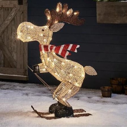Utendørs Jul Figur LED Skiløpende Elg Hagedekorasjon Ornament 30cm