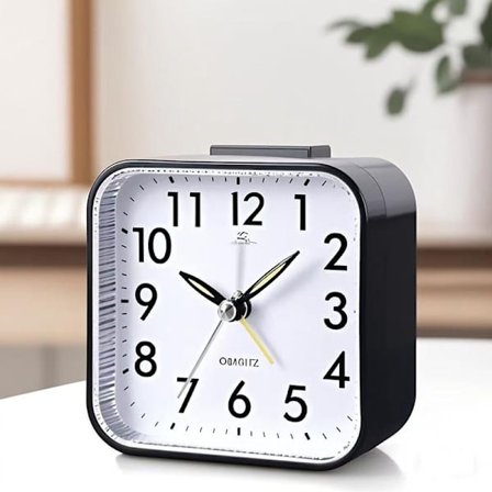 Analogt vækkeur uden tikken med lys og snooze-funktion og topknap, høj alarm, lydløst vækkeur, batteridrevet hvid