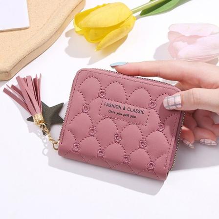 Dragkedja Plånbok Myntväska MÖRKROSA Dark Pink