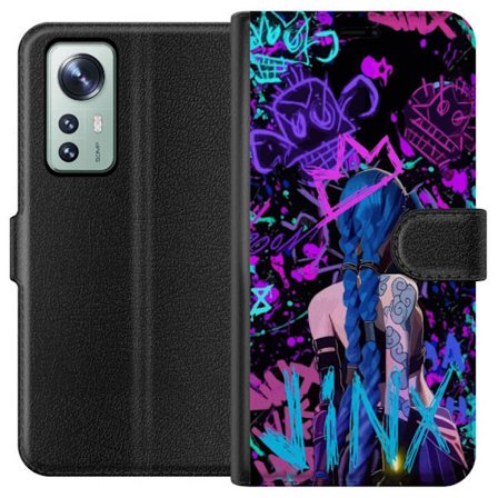 Yhteensopiva Lompakkokotelo Xiaomi Xiaomi 12 Värikäs graffitipiirustus, jossa on sinipäinen hahmo urbaanissa katutaidetyylissä