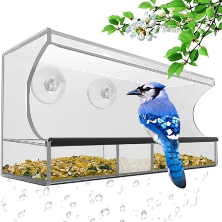 Premium vindusfuglemater fuglekasse med avtagbart brett, KLB