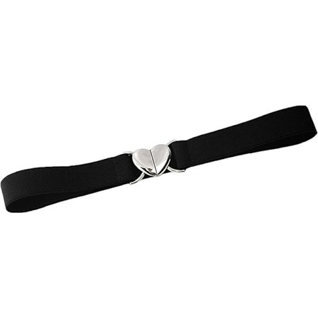 Elastisk Stretchbelte Jenters Uniform Belte med Hjerteformet Spenne for Jeans Bukser Kjole, Svart