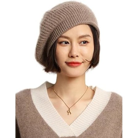 Cashmere Berets Huer Kvinder Vinter Varme Merino Uld Strikkede Overdimensioneret Beige