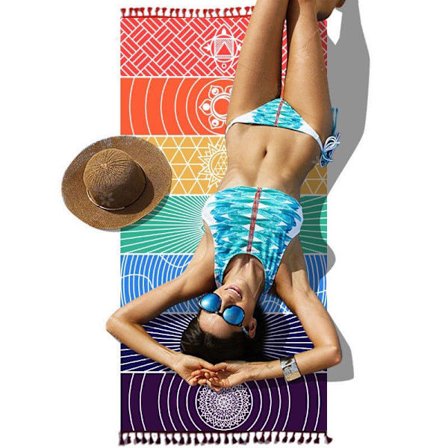 Rainbow Boho Beach Mat Mandala Filt Randig Vägghängande Gobeläng Scarf Yogamatta