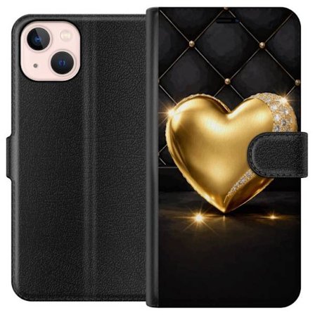 Yhteensopiva Lompakkokotelo Apple iPhone 13 Kultainen sydän timanttireunalla