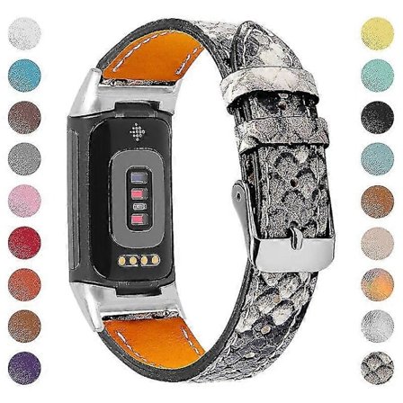 Fitbit Charge 6/5 Justerbart Armbånd i Ekte Skinn - Førsteklasses Lys Rosa Stropp Flerfarget Stil L Fitbit Charge 6